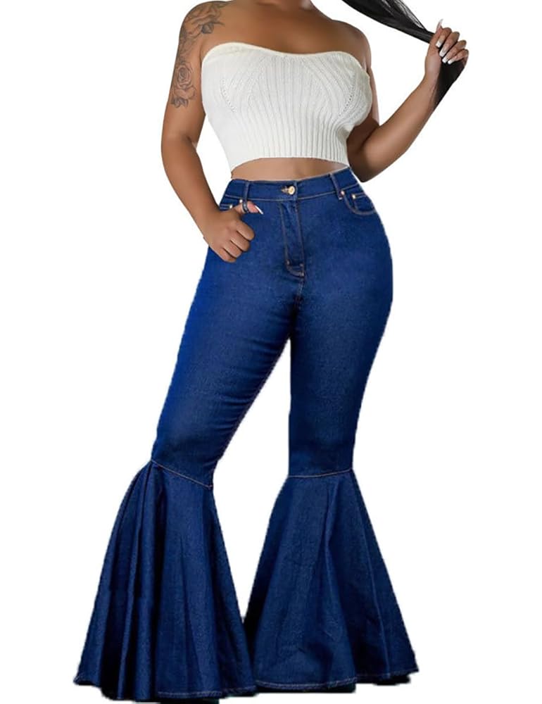 本日までHIGH WAIST BELL-BOTTOM DENIM PANTS Glozeplus Bell Bottom Jeans for Women High Waisted Skinny